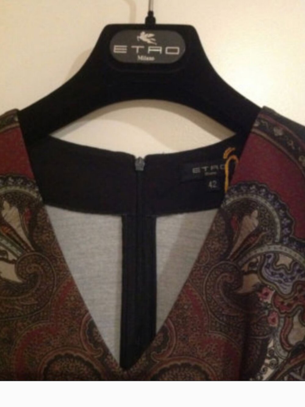ETRO stretchy wool  black & burgundy Long Sleeve cone Dress IT 42 US 4/6 - Picture 10 of 17